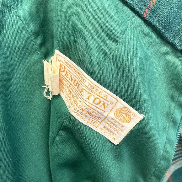 Vintage 60s Pendleton Wool Suit Womens 12 Green Tartan Plaid Belted Jacket Pants - Picture 5 of 16